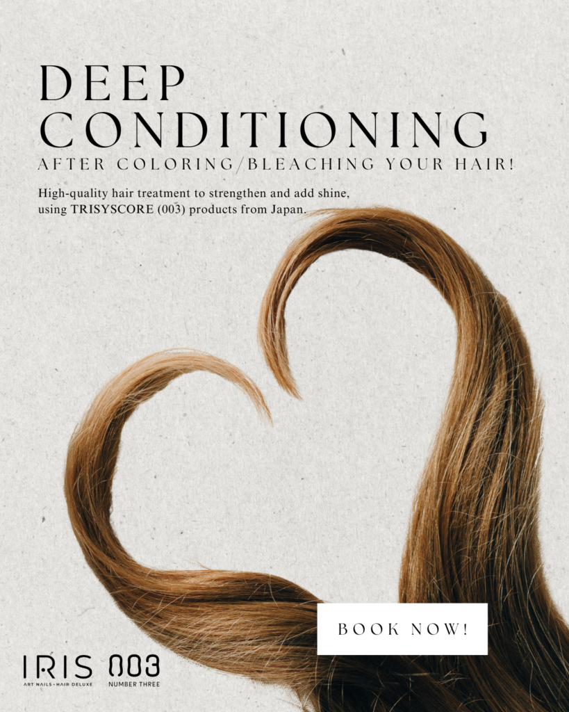 Hair color transformation with deep conditioning treatment at IRIS Hair Salon for soft healthy hair